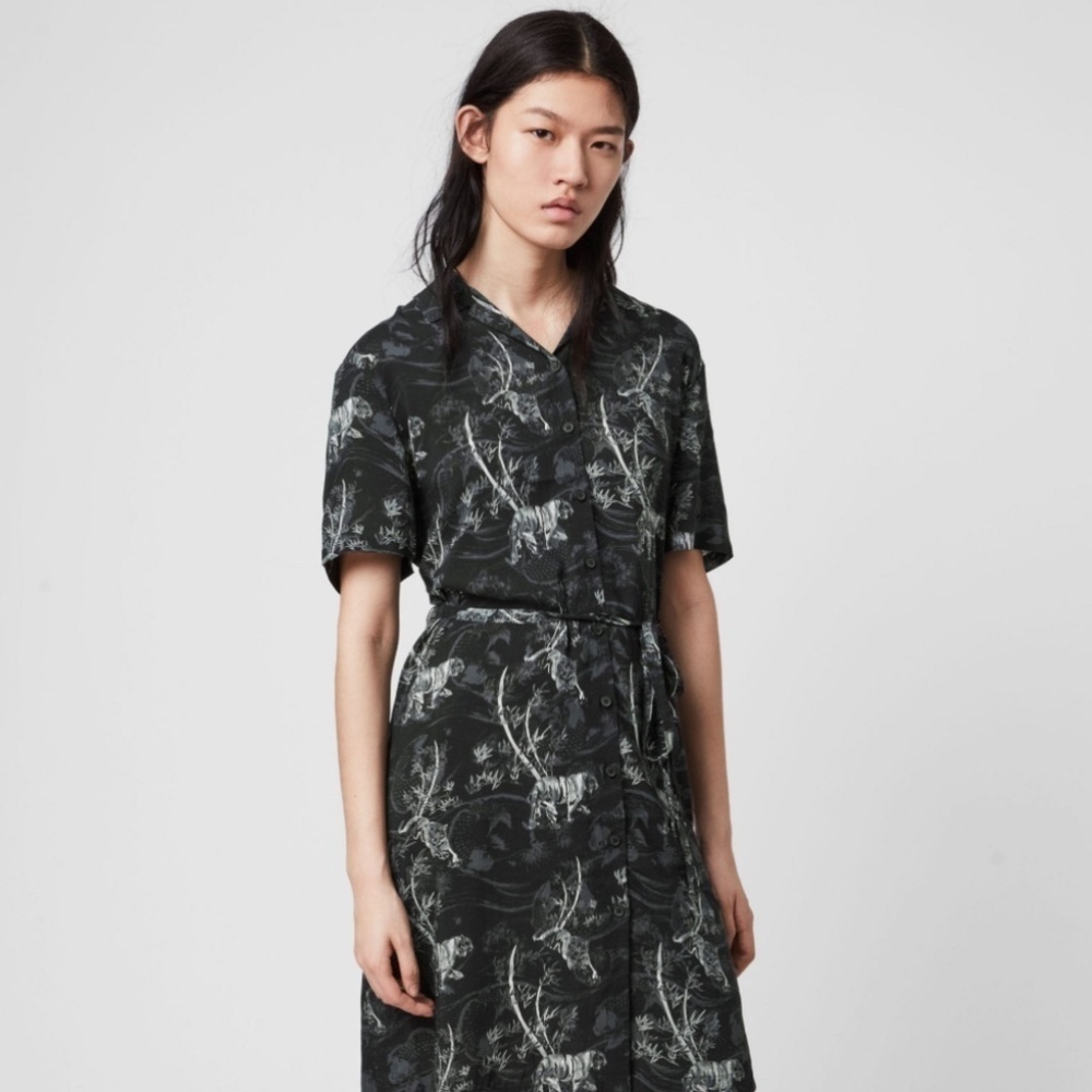 Old Navy Midi Shirt Dress Collared Southwestern print Black White Gray Bow 2X